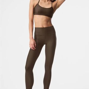 ALO SET Women's Brown High-Waisted Leggings + Bra